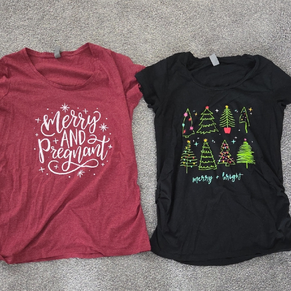 Set Of 2 Christmas/ Holiday Maternity Shirts